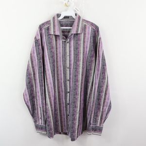 Bugatchi Uomo Mens 2XL Floral Striped Shirt Purple